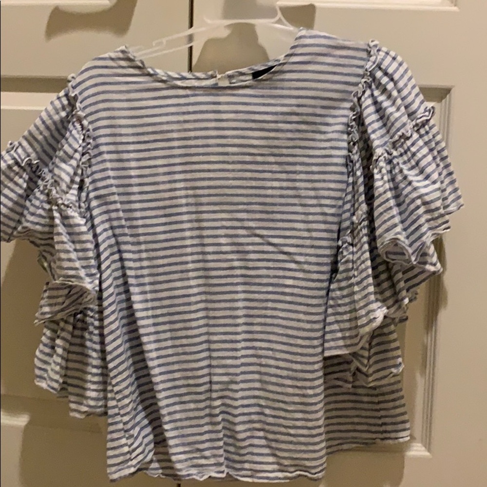Who What Wear Striped Ruffle Sleeve Top